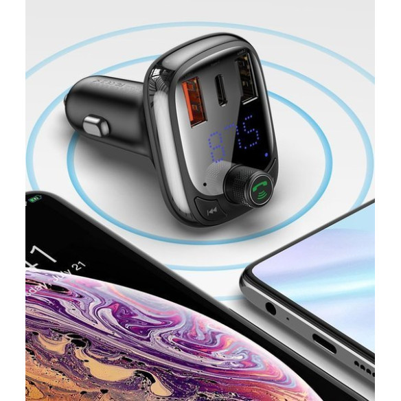 Baseus T typed PPS  | Transmiter FM bluetooth MP3 ładowarka samochodowa 2x USB + USB-C QC 3.0 PD 3.0 Huawei SCP 5A CCMT000101