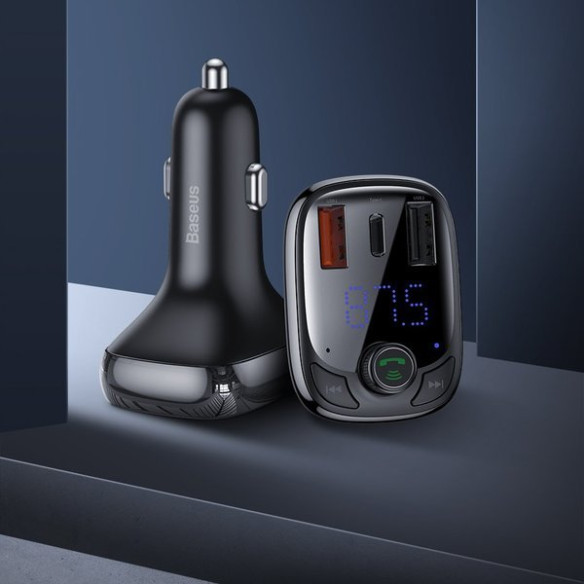 Baseus T typed PPS  | Transmiter FM bluetooth MP3 ładowarka samochodowa 2x USB + USB-C QC 3.0 PD 3.0 Huawei SCP 5A CCMT000101