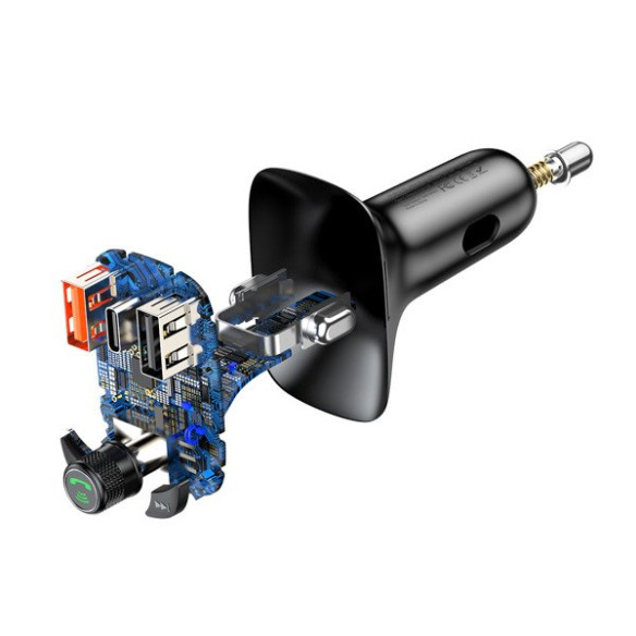 Baseus T typed PPS  | Transmiter FM bluetooth MP3 ładowarka samochodowa 2x USB + USB-C QC 3.0 PD 3.0 Huawei SCP 5A CCMT000101