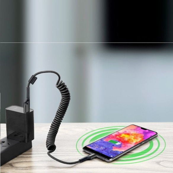 Baseus Fish eye | Elastyczny wzmocniony sprężynowy kabel USB-C Type-C 1m