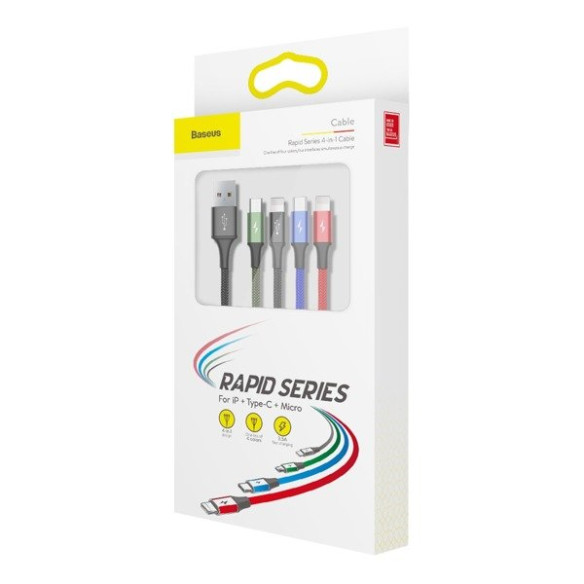 Baseus Fast 4-in-1 | Kabel 4w1 USB - 2x Lightning (iPhone) + Micro + Type-C 3.5A 1.2m 