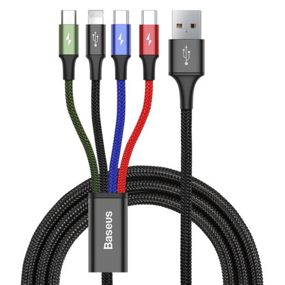 Baseus Fast 4-in-1 | Mocny kabel 4w1 USB - Lightning (iPhone) + Micro + 2x Type-C 3.5A 1.2m 