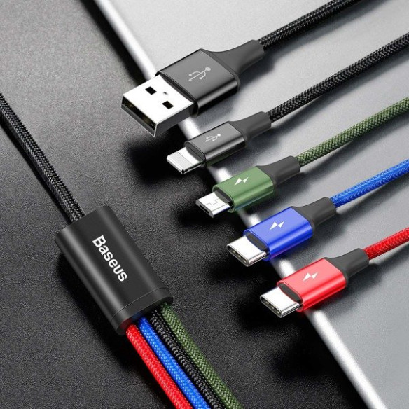 Baseus Fast 4-in-1 | Mocny kabel 4w1 USB - Lightning (iPhone) + Micro + 2x Type-C 3.5A 1.2m 