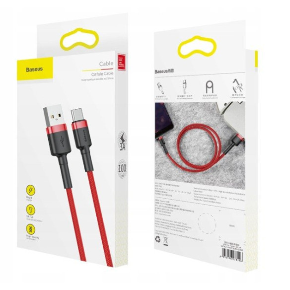 Baseus Cafule Cable | Kabel nylonowy USB - USB-C Type-C Quick Charge 3.0 100cm 3A 