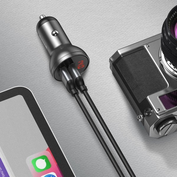 Baseus Digital Display | Ładowarka samochodowa 2xUSB 4.8A 24W 