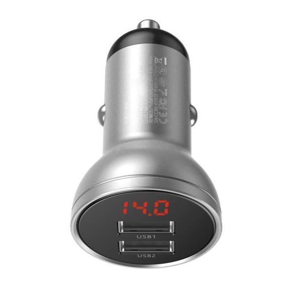 Baseus Digital Display | Ładowarka samochodowa 2xUSB 4.8A 24W 