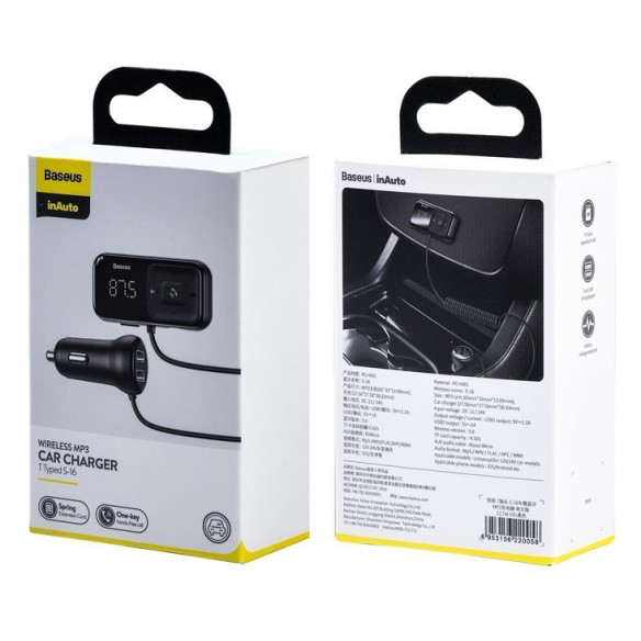 Baseus T typed S-16 | Transmiter FM AUX Ładowarka samochodowa 2x USB  CCTM-E01 / CCMT000201