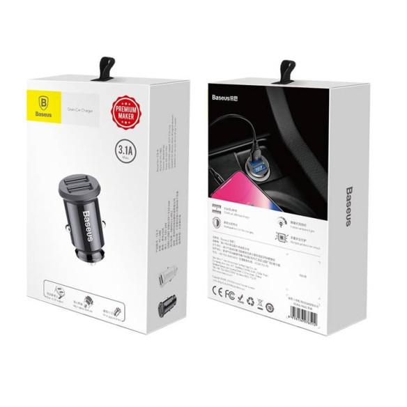 Baseus Grain | Ładowarka samochodowa 2x USB-A 3.1A 