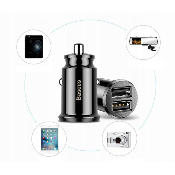 Baseus Grain | Mini ładowarka samochodowa 2x USB-A 3.1A
