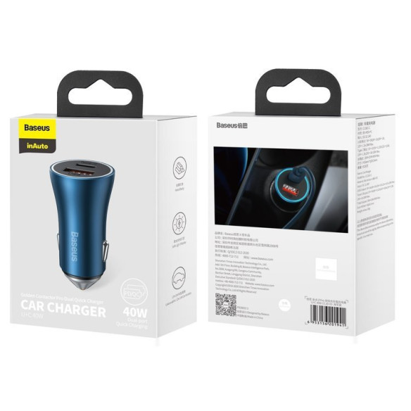 Baseus Golden Pro | Ładowarka samochodowa USB USB-C Power Delivery QC 4.0 40W