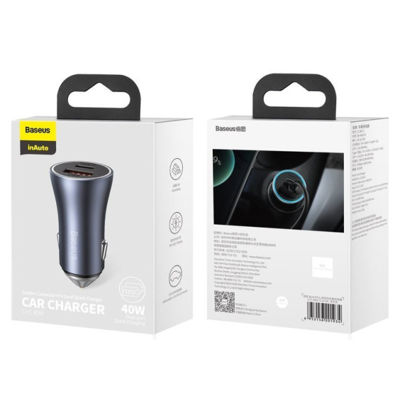 Baseus Golden Pro | Ładowarka samochodowa USB USB-C Power Delivery QC 4.0 40W