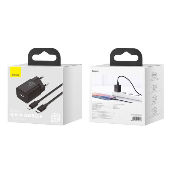 Baseus Super Si | Ładowarka sieciowa USB-C PD 20W + kabel Lightning 1m do iPhone 