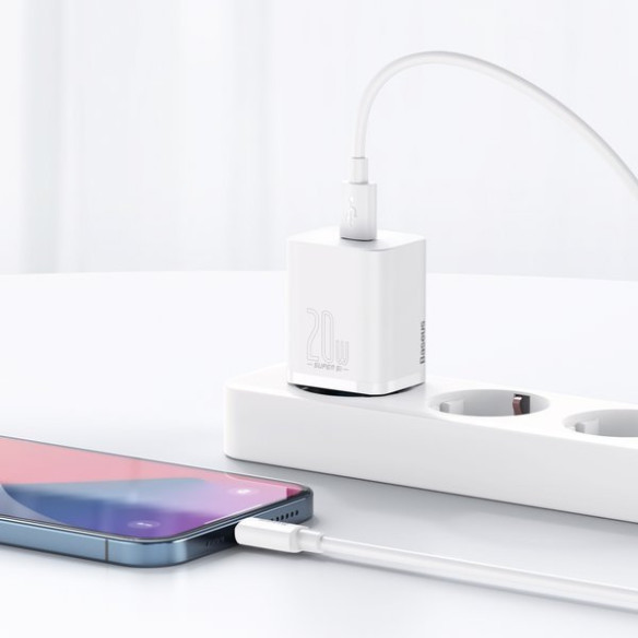 Baseus Super Si | Ładowarka sieciowa USB-C PD 20W + kabel Lightning 1m do iPhone 