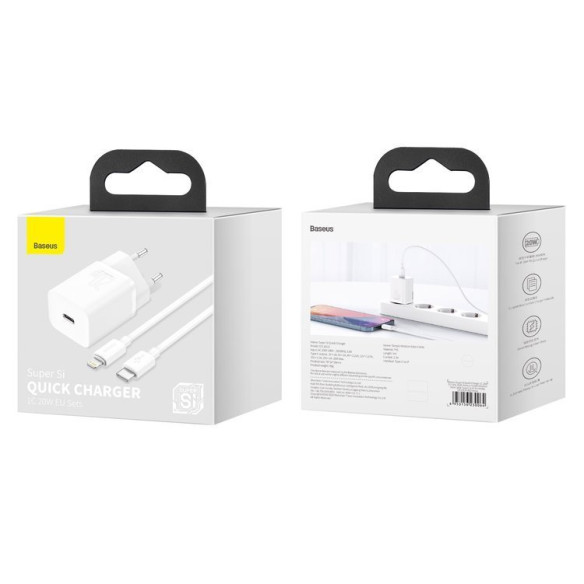 Baseus Super Si | Ładowarka sieciowa USB-C PD 20W + kabel Lightning 1m do iPhone 