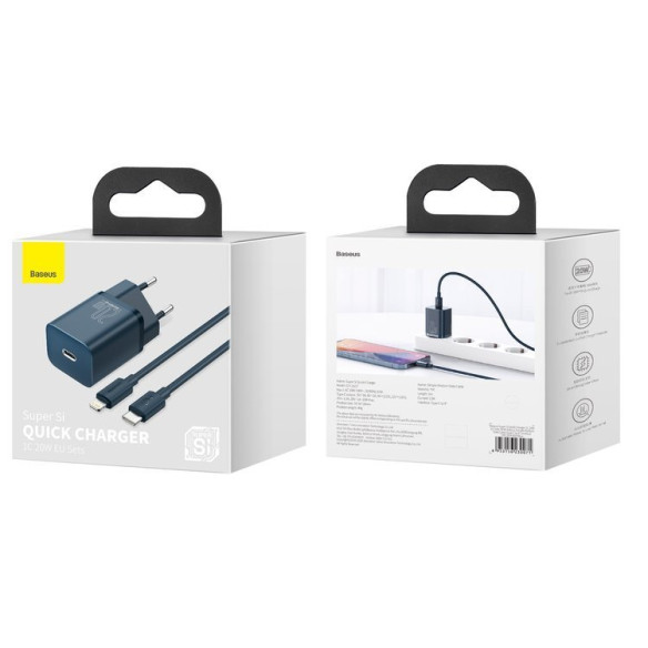 Baseus Super Si | Ładowarka sieciowa USB-C PD 20W + kabel Lightning 1m do iPhone 