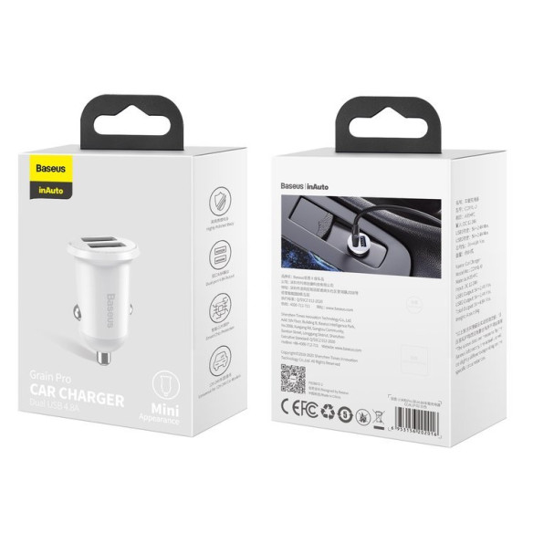 Baseus Grain Pro | Ładowarka samochodowa 2x USB 4.8A 24W