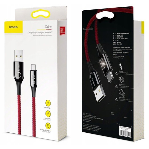 Baseus C-Shaped Light |  Kabel USB - Type-C USB-C 3A Quick Charge 3.0 100cm z diodą LED EOL