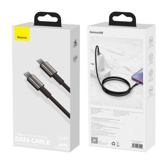 Baseus Tungsten Gold | Kabel Type-C USB-C 100W 5A Huawei SCP Quick Charge 4.0 PD Samsung AFC 2m