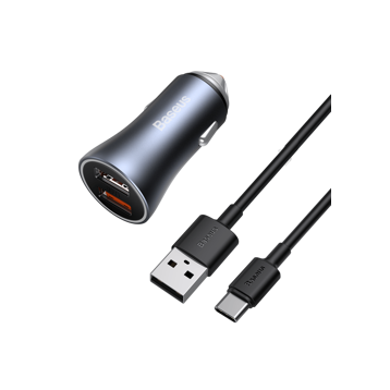 Baseus Golden Pro | Zestaw szybka ładowarka samochodowa 2xUSB 40W + kabel USB - Type-C 1m