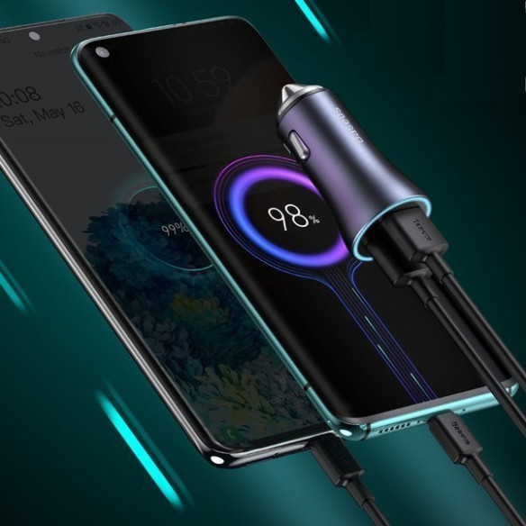 Baseus Golden Pro | Zestaw szybka ładowarka samochodowa 2xUSB 40W + kabel USB - Type-C 1m
