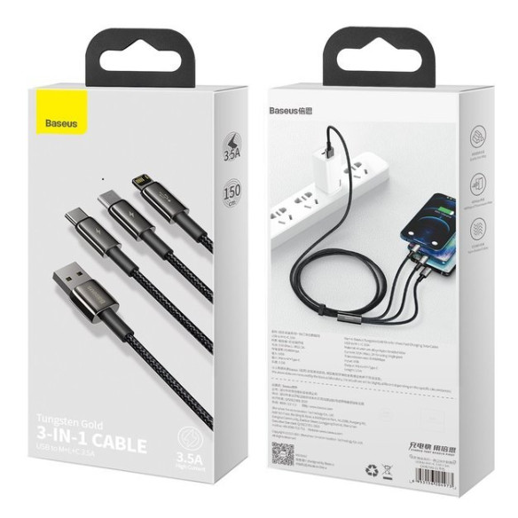 Baseus Thungsten Gold | Kabel 3w1 USB - Micro USB-C Lightning do iPhone 3.5A 
