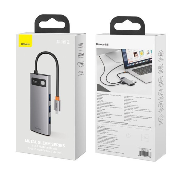 Baseus Metal Gleam Series 5-in-1 | Adapter HUB USB-C - HDMI 4K 3x USB3.0 USB-C PD 100W
