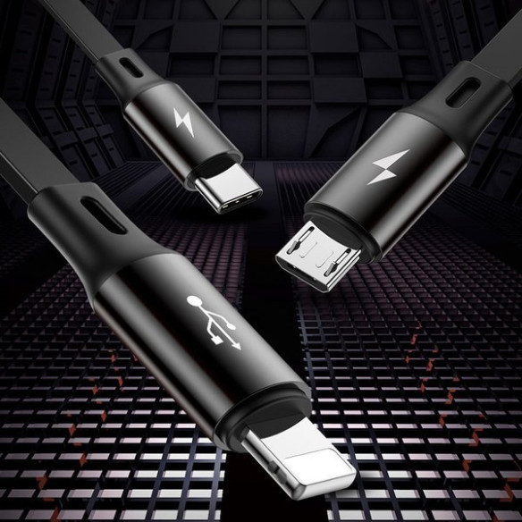 Baseus Golden Loop | Kabel 3w1 USB - Lightning Micro USB USB-C z regulacją długości