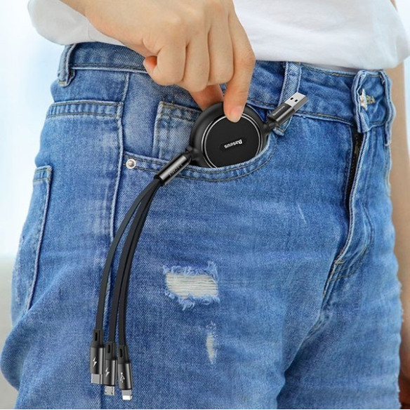 Baseus Golden Loop | Kabel 3w1 USB - Lightning Micro USB USB-C z regulacją długości