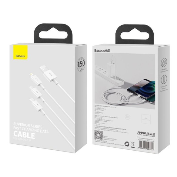 Baseus Superior | Kabel 3w1 USB - USB-C Micro Lightning 3,5A 