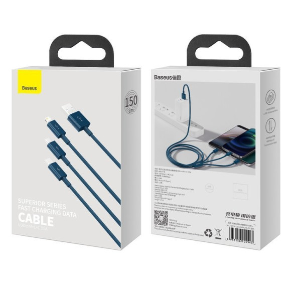 Baseus Superior | Kabel 3w1 USB - USB-C Micro Lightning 3,5A 