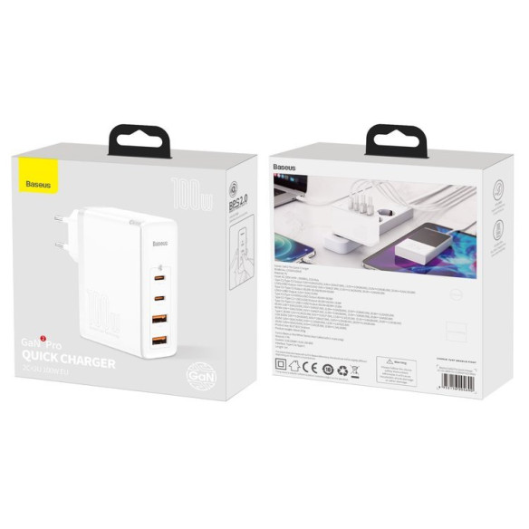 Baseus GaN2 Pro | Szybka ładowarka sieciowa, zasilacz 4 porty USB-A + USB-C 100W PD 