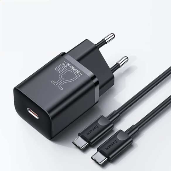 Baseus Super Si Sets | Ładowarka sieciowa + kabel USB-C 25W QC3.0 PD