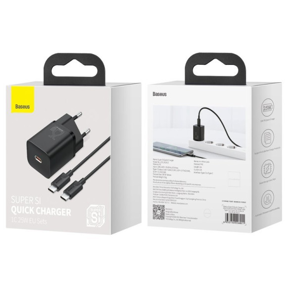 Baseus Super Si Sets | Ładowarka sieciowa + kabel USB-C 25W QC3.0 PD