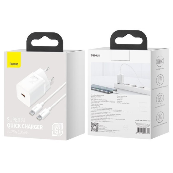 Baseus Super Si Sets | Ładowarka sieciowa + kabel USB-C 25W QC3.0 PD