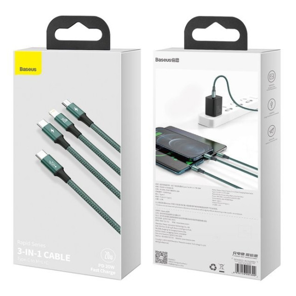 Baseus Rapid | Kabel 3w1 USB-C - USB-C Lightning Micro PD 20W 3.5A 
