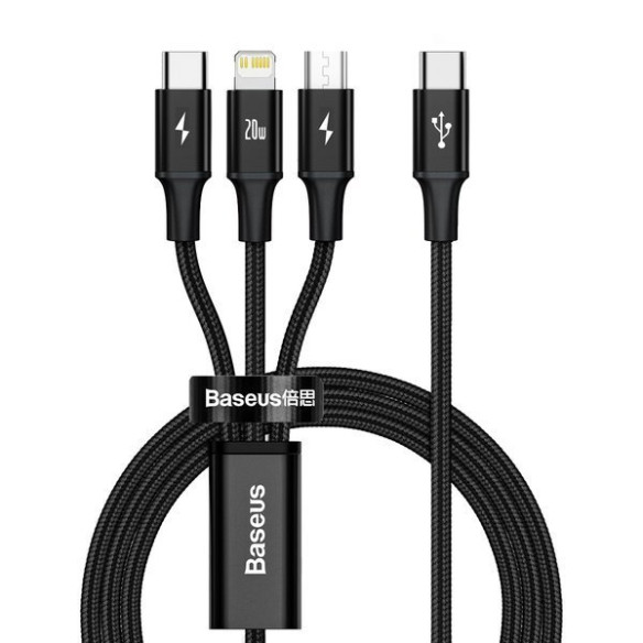 Baseus Rapid Series | Kabel 3w1 Type-C USB-C Micro Lightning Power Delivery 20W 18W 3.5A