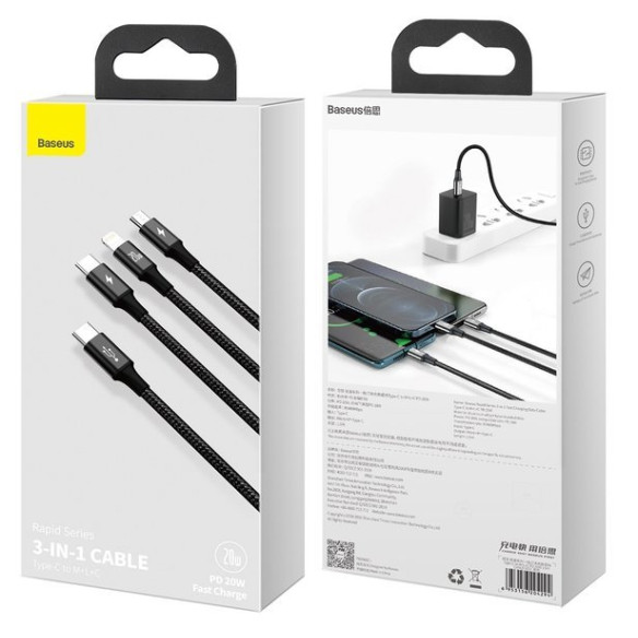 Baseus Rapid Series | Kabel 3w1 Type-C USB-C Micro Lightning Power Delivery 20W 18W 3.5A