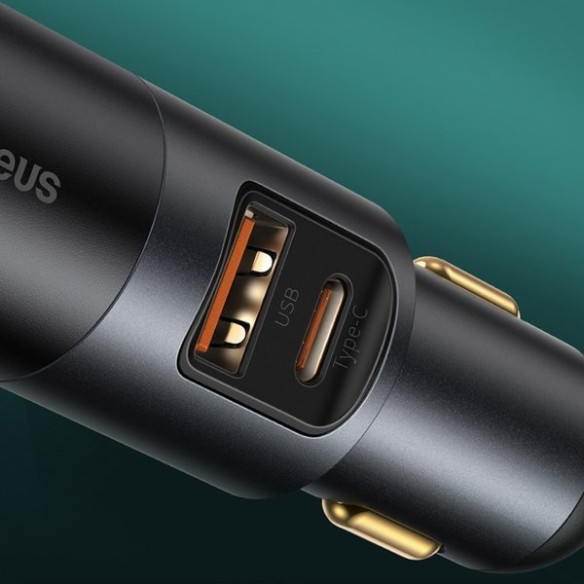 Baseus Share Together | Ładowarka samochodowa USB USB-C 120W PD QC + gniazdo zapalniczki
