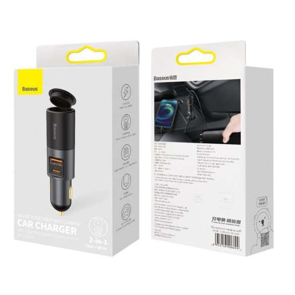 Baseus Share Together | Ładowarka samochodowa USB USB-C 120W PD QC + gniazdo zapalniczki