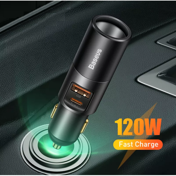 Baseus Share Together | Ładowarka samochodowa USB USB-C 120W PD QC + gniazdo zapalniczki
