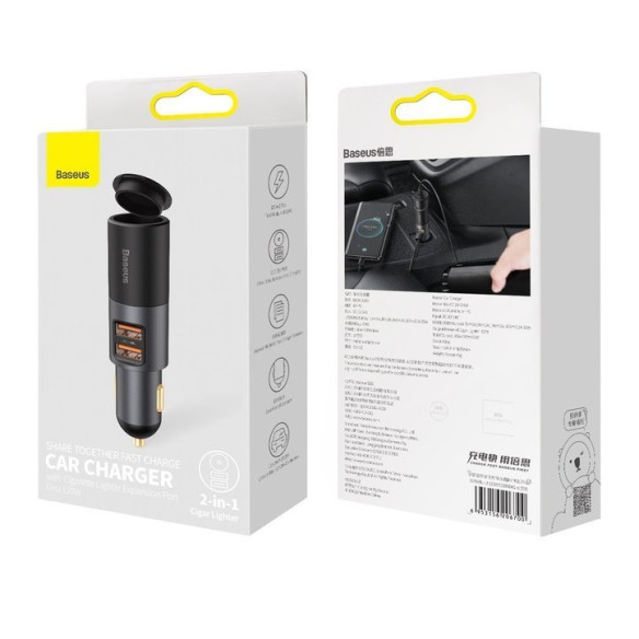 Baseus Share Together | Ładowarka samochodowa USB + gniazdo zapalniczki 120W Quick Charge 4.0 SCP 