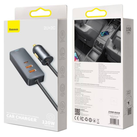 Baseus Share Together PPS | Ładowarka samochodowa z rozgałęźnikiem 2x USB-A + 2x Type-C 120W