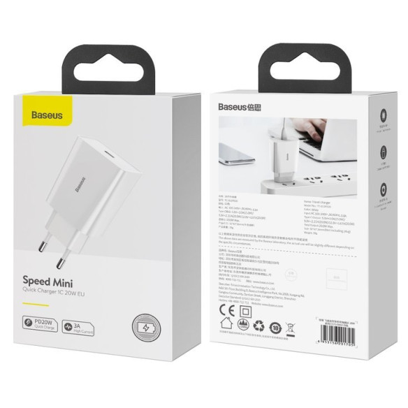 Baseus Speed Mini | Ładowarka sieciowa USB-C 20W Power Delivery QC 3.0