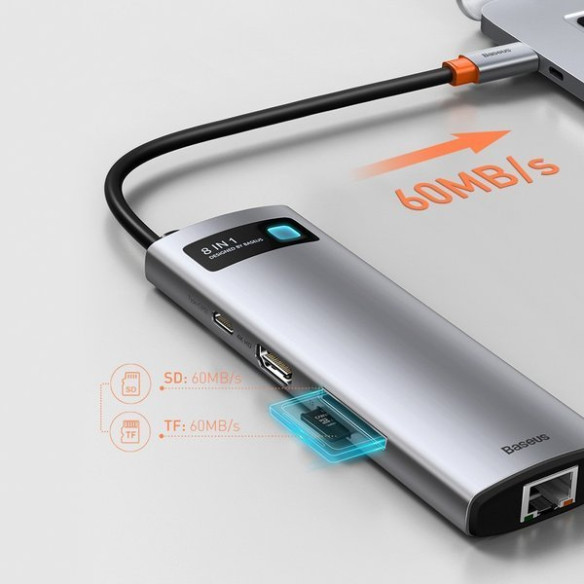 Baseus Metal Gleam Series 8-in-1 | Adapter HUB USB-C - HDMI 4K 3x USB3.0 USB-C RJ45 SD TF PD 100W