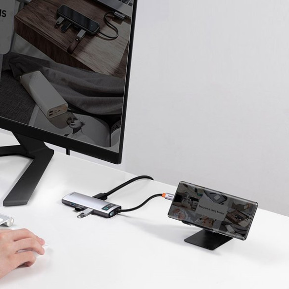 Baseus Metal Gleam Series 8-in-1 | Adapter HUB USB-C - HDMI 4K 3x USB3.0 USB-C RJ45 SD TF PD 100W