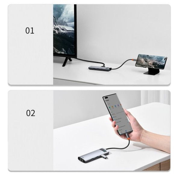 Baseus Metal Gleam Series 8-in-1 | Adapter HUB USB-C - HDMI 4K 3x USB3.0 USB-C RJ45 SD TF PD 100W