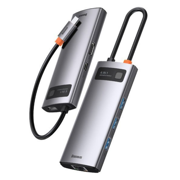 Baseus Metal Gleam Series 6-in-1 | Adapter HUB USB-C - HDMI 4K 3x USB3.0 USB-C RJ45 PD 100W