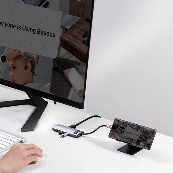 Baseus Metal Gleam Series 6-in-1 | Adapter HUB USB-C - HDMI 4K 3x USB3.0 USB-C RJ45 PD 100W