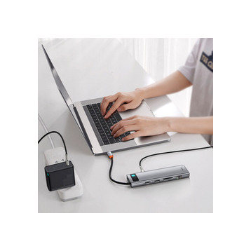 Baseus Metal Gleam 11w1 | Adapter HUB 11w1 USB-C do 2x HDMI, VGA, RJ45, Audio, 3x USB3.0, SD/TF, 100W