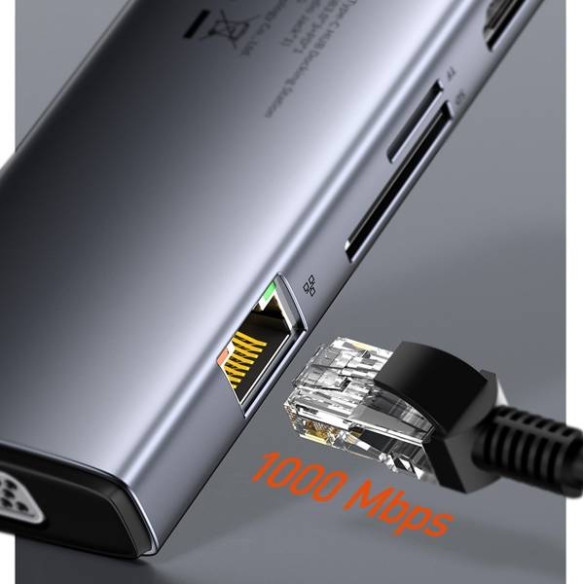 Baseus Metal Gleam 11w1 | Adapter HUB 11w1 USB-C do 2x HDMI, VGA, RJ45, Audio, 3x USB3.0, SD/TF, 100W